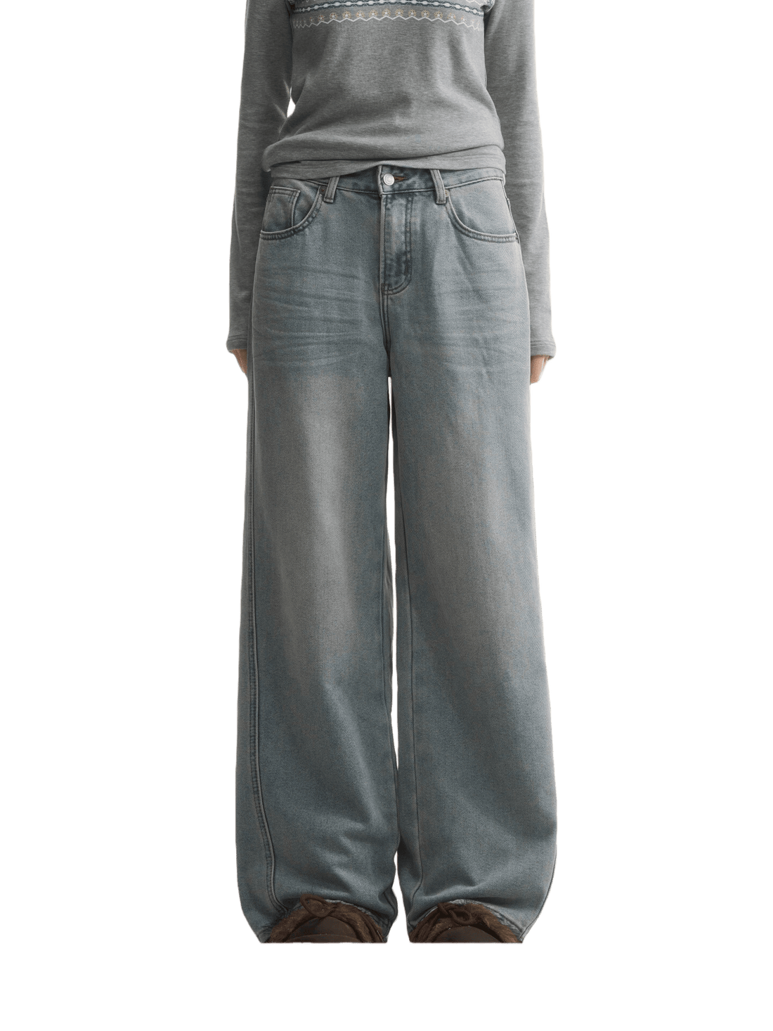 Washed Distressed Straight-Leg Denim Jeans