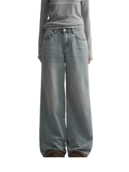 Washed Distressed Straight-Leg Denim Jeans