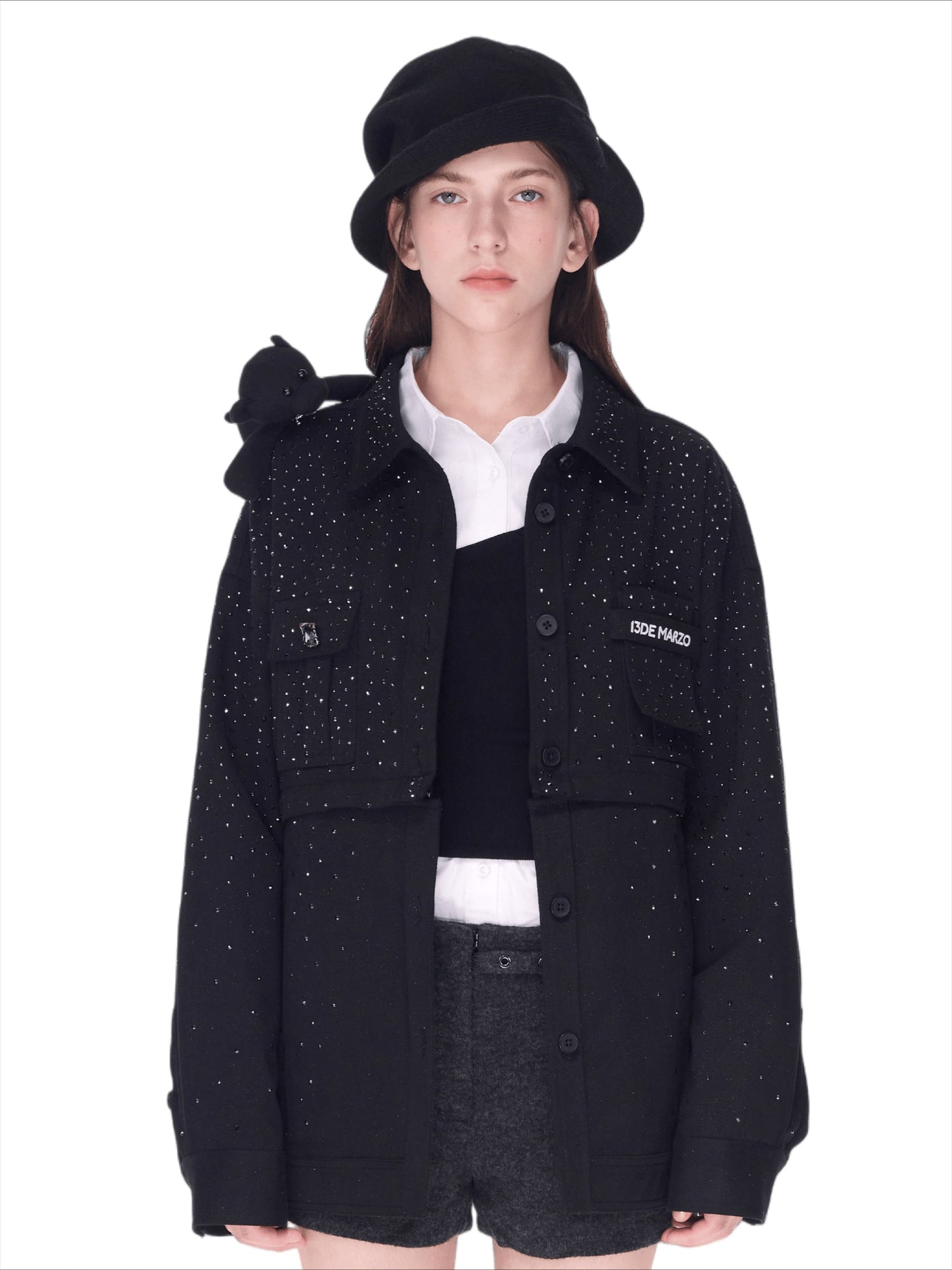 Crystal-Embellished Utility Shirt Jacket