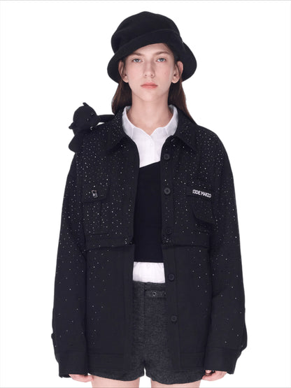 Crystal-Embellished Utility Shirt Jacket