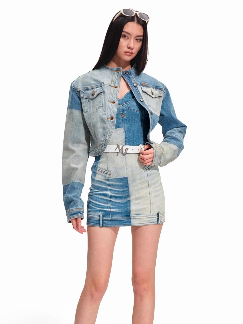 Equestrian Contrast Panel Denim Slip Dress