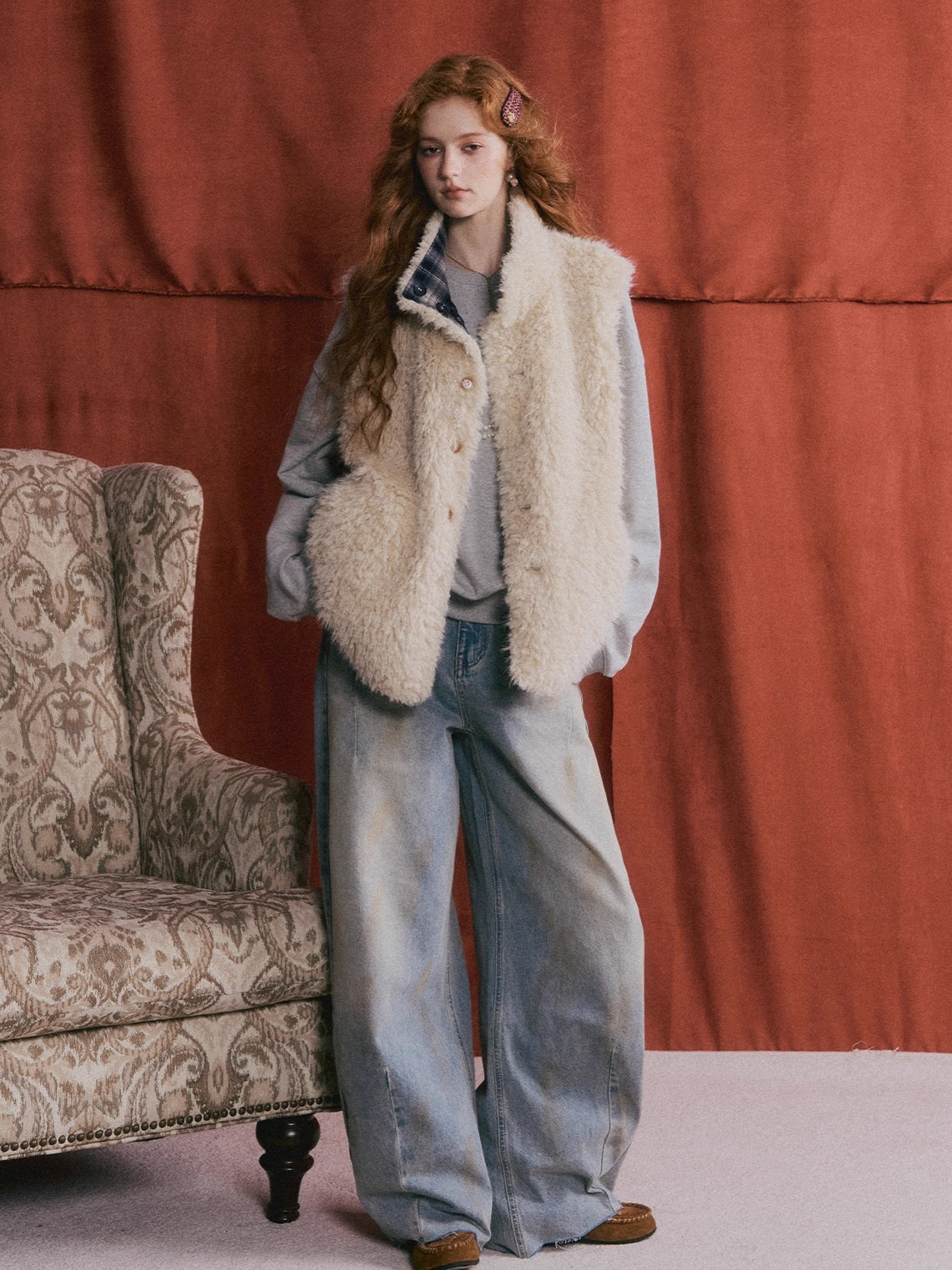 Reversible Plaid Fleece Button-Up Vest