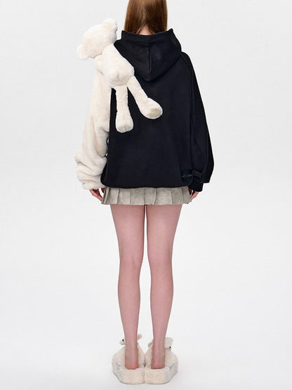 Fur Bear Paw Platform Slide Slippers