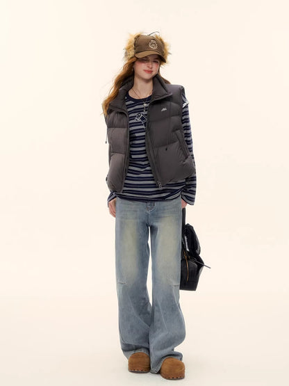 Vintage Washed Curved-Leg Denim Pants