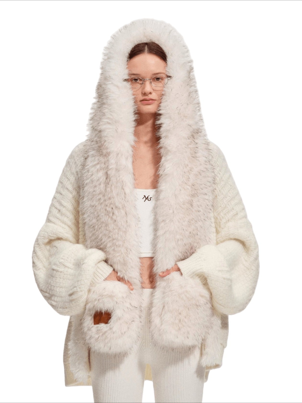 Polar Fur-Trimmed Knit Cardigan