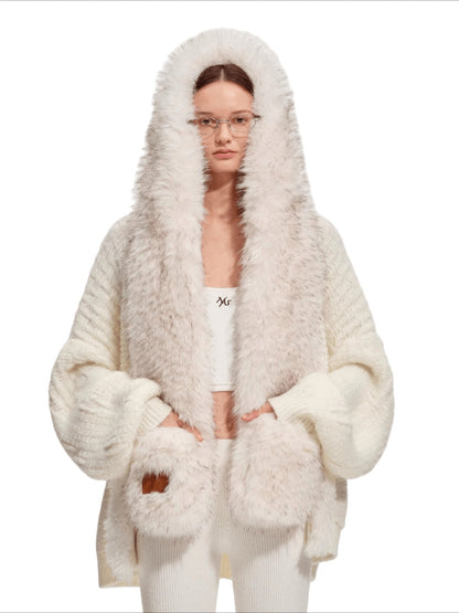 Polar Fur-Trimmed Knit Cardigan