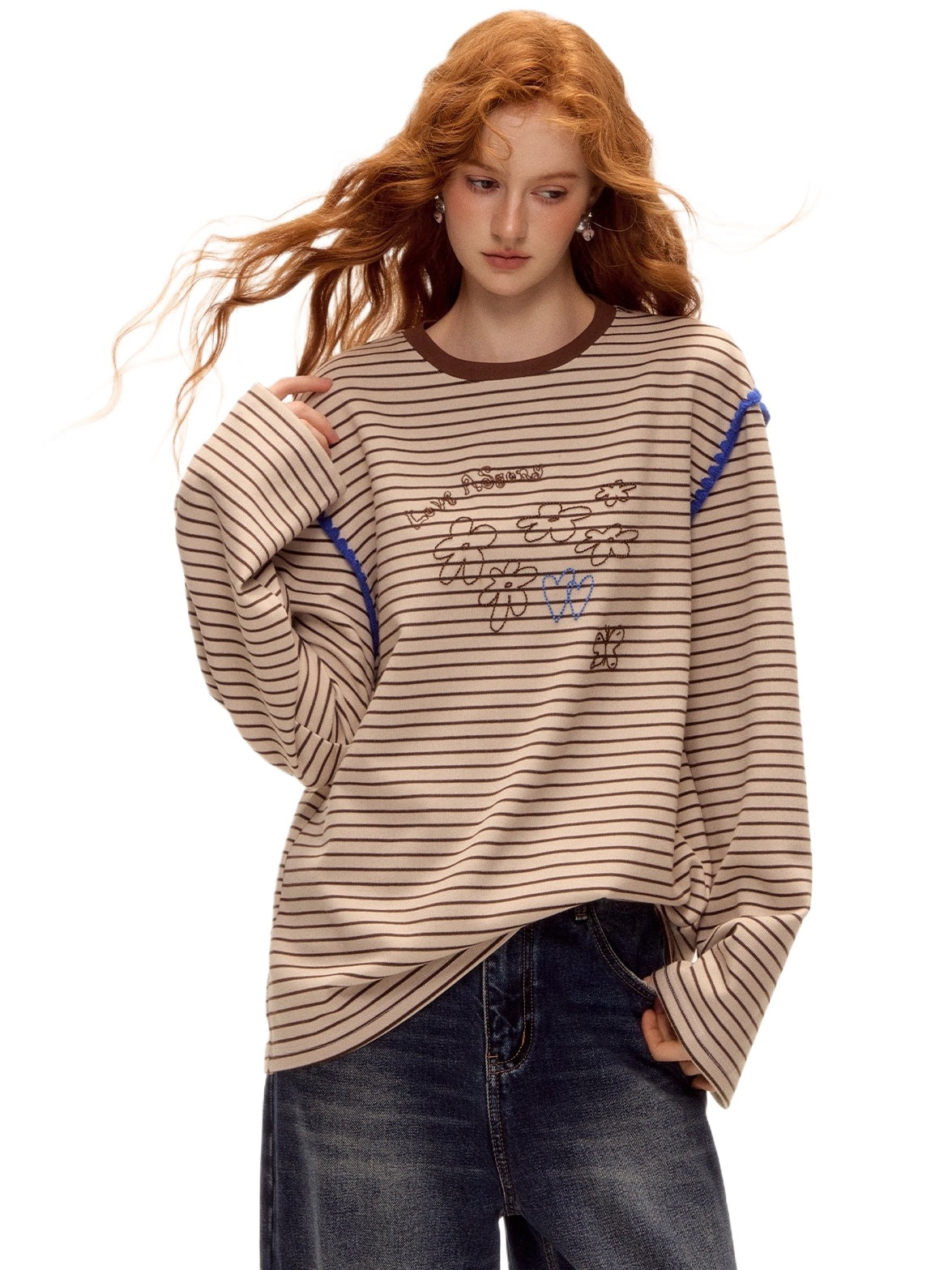 Striped Contrast Embroidered Shell T-Shirt