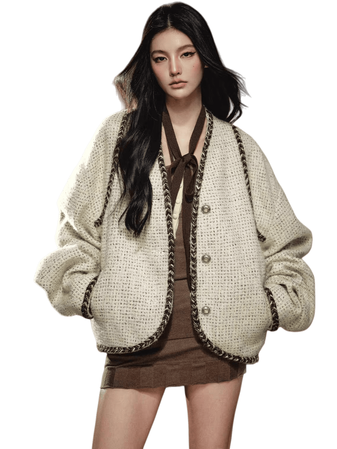 Wool-Blend Batwing Cardigan Jacket