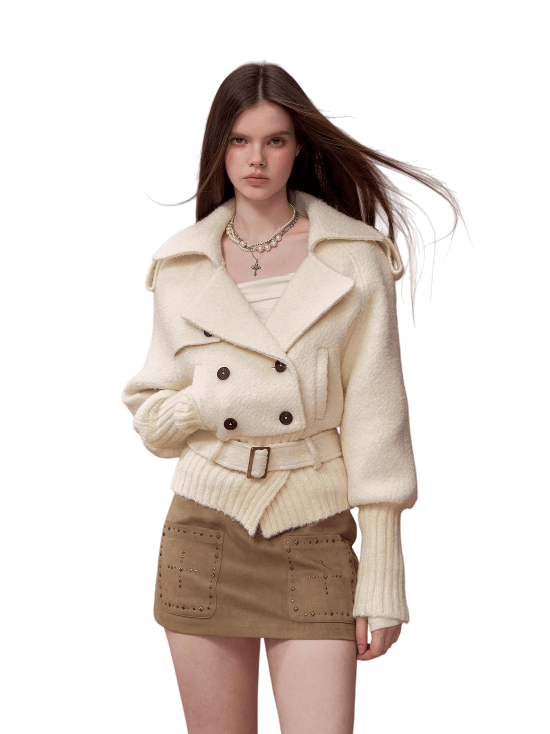 Wool-Blend Knit-Panel Jacket