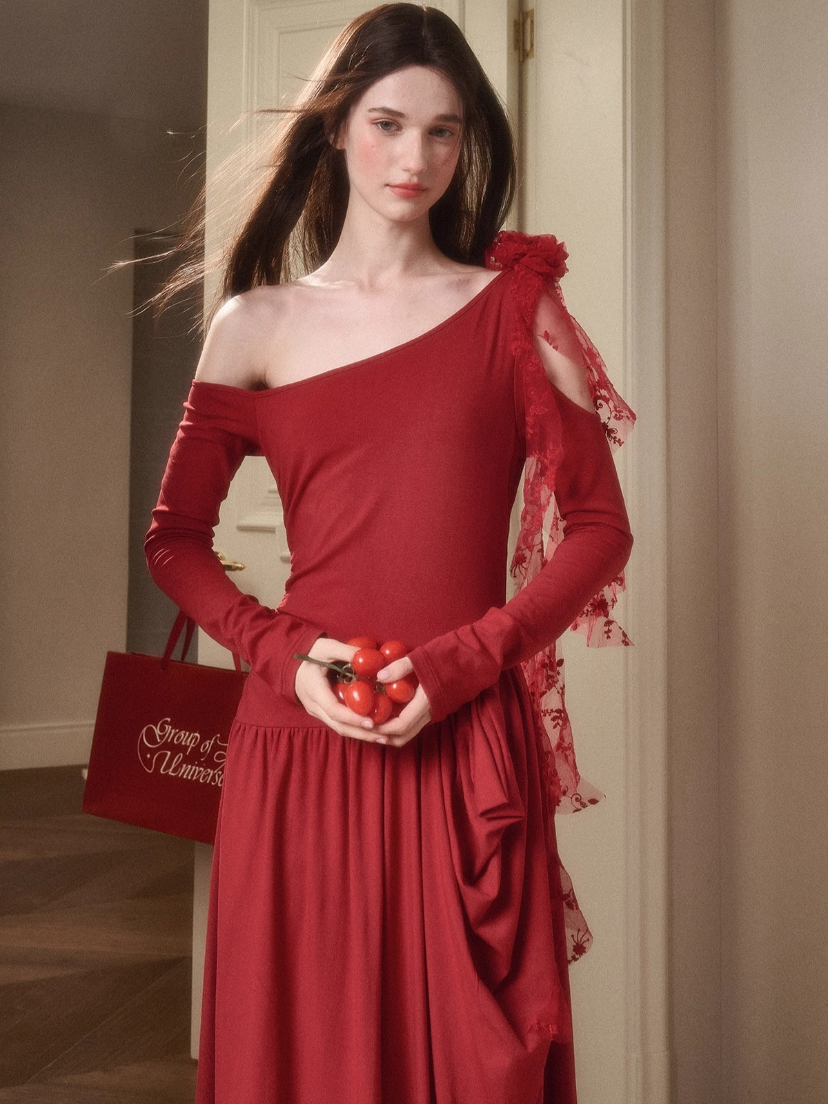 Berry Glaze Off-Shoulder Knit Maxi Dress