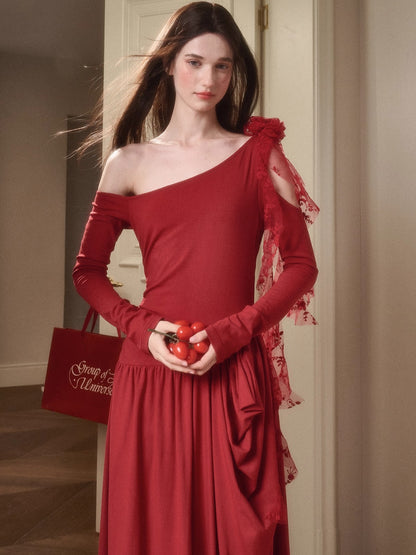 Berry Glaze Off-Shoulder Knit Maxi Dress