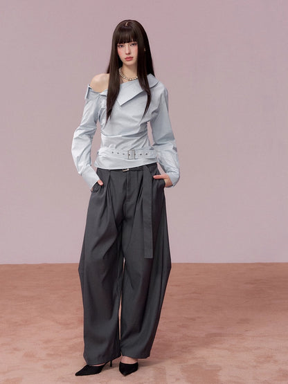 Tailored Drape Wide-Leg Suit Trousers