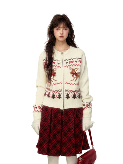 Fair Isle Deer Knit Cardigan