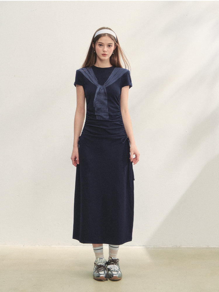 Printed Side Gathered Tie Dress - CHINASQUAD