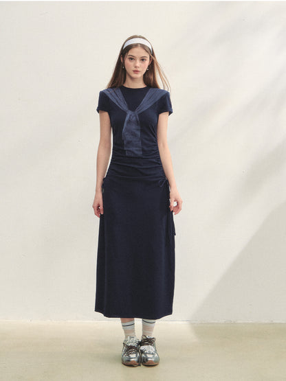 Printed Side Gathered Tie Dress - CHINASQUAD