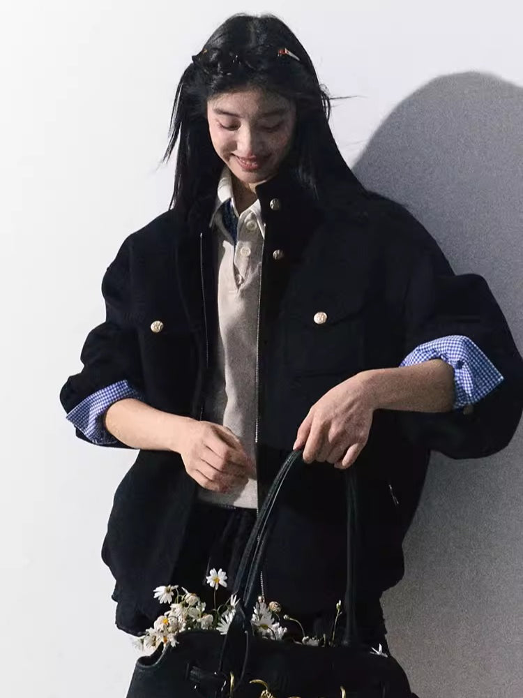 Wool-Blend Oversized Short Jacket