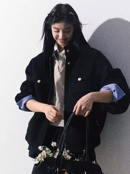 Wool-Blend Oversized Short Jacket