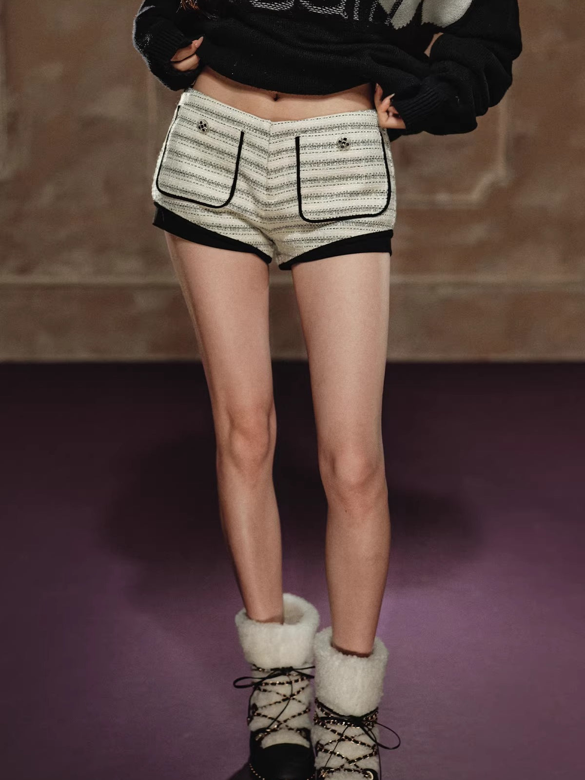 Textured Stripe Tailored Mini Shorts