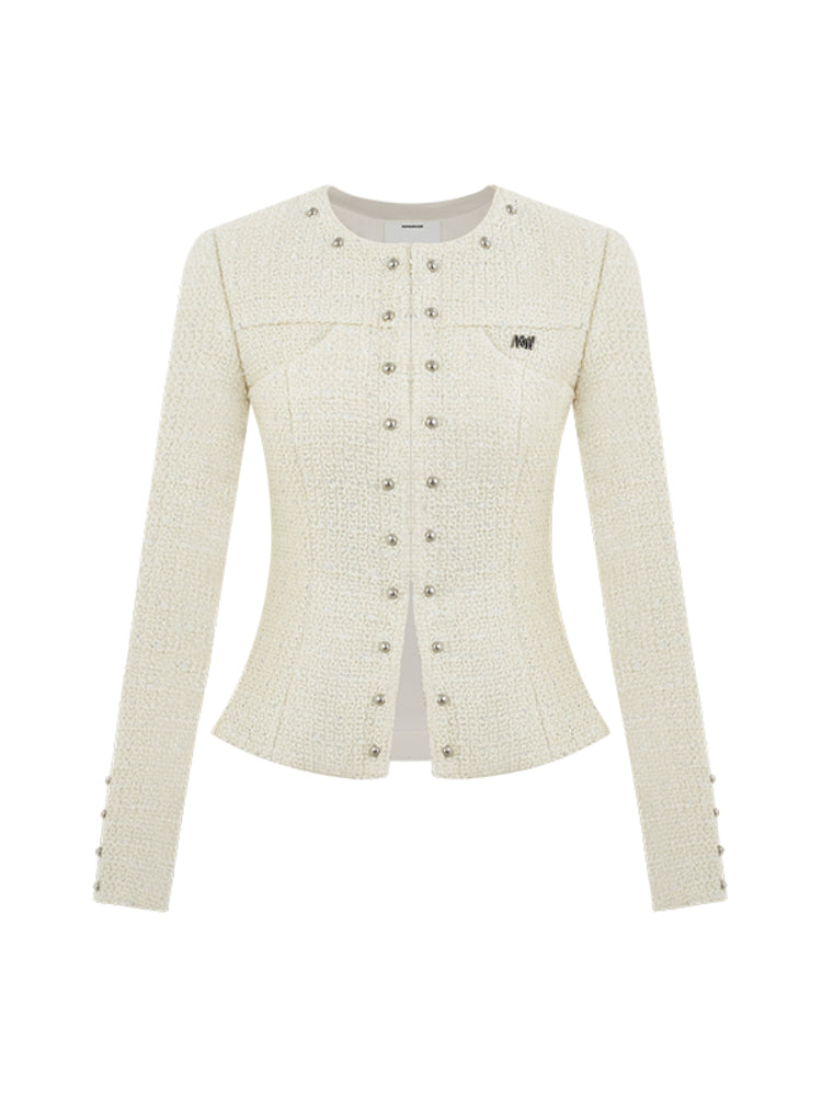 Tweed Wool Waist-Cinching Jacket