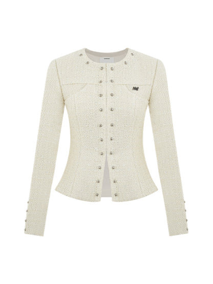 Tweed Wool Waist-Cinching Jacket