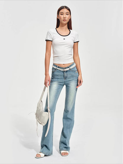 Ribbed Crewneck Fitted Sports T-Shirt