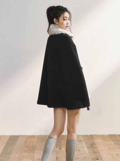 Elegant Two-Tone Wool Cape