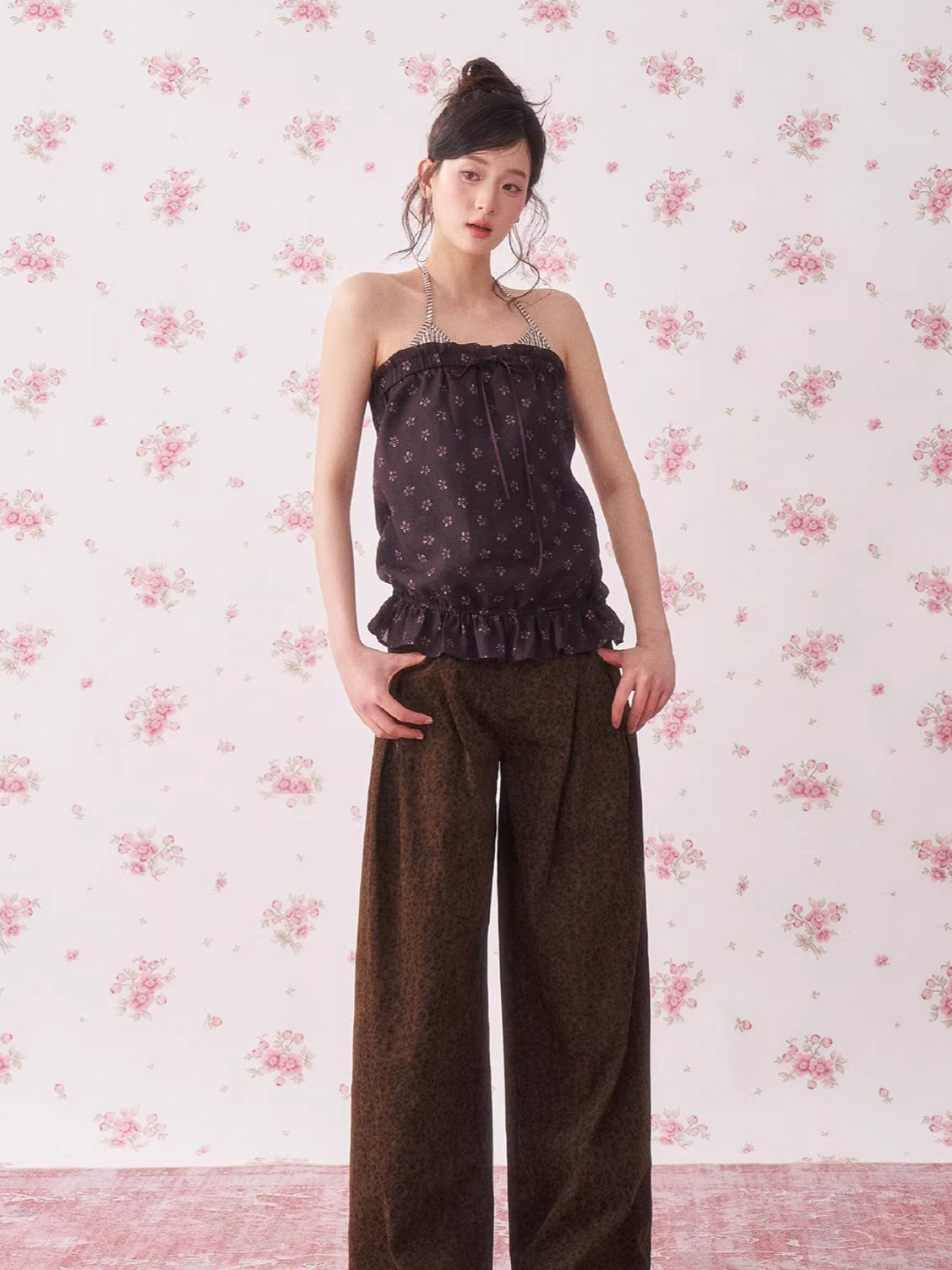 Vintage Floral Halter Tie Camisole