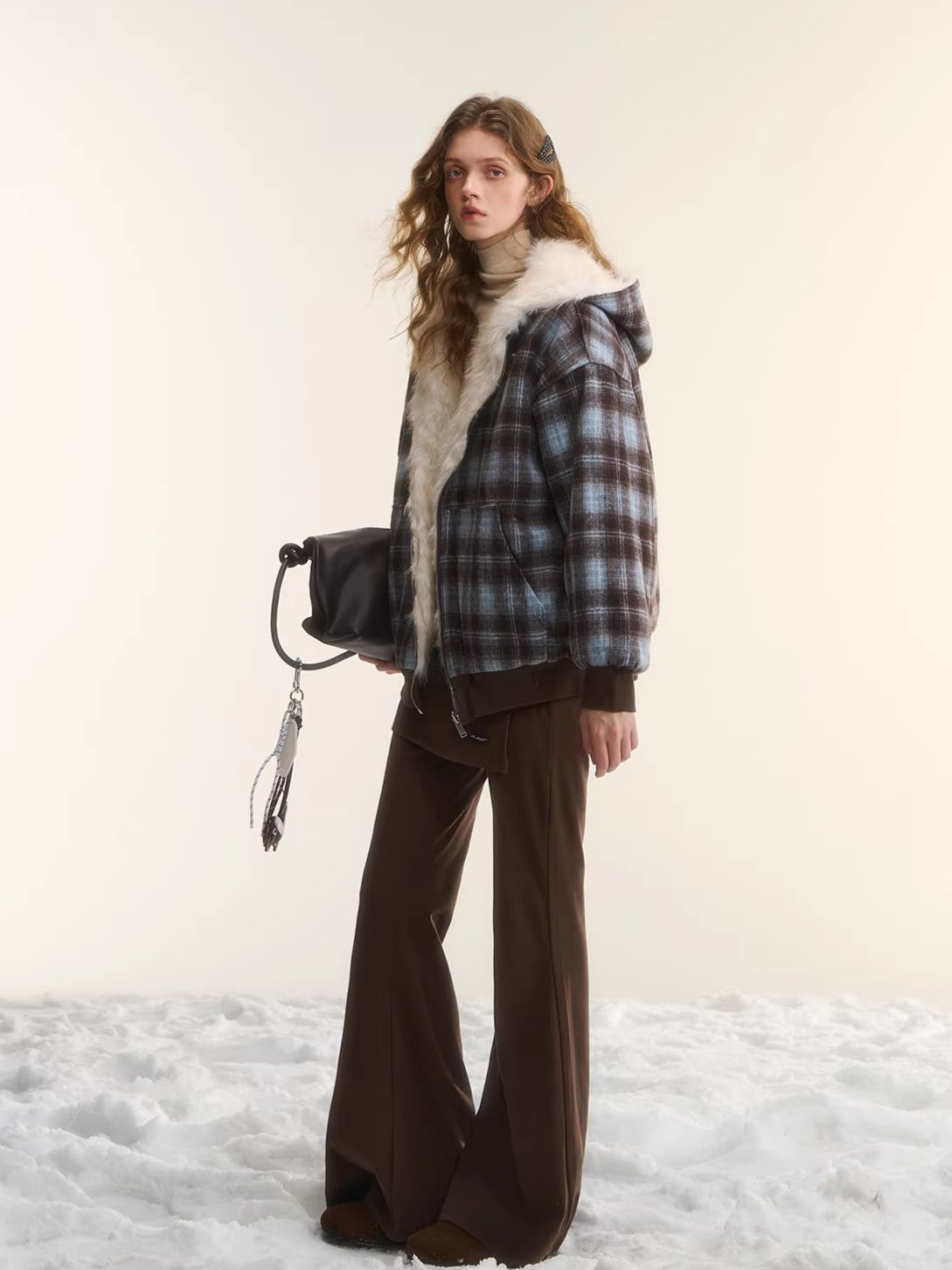 Reversible Plaid Teddy Fur Jacket