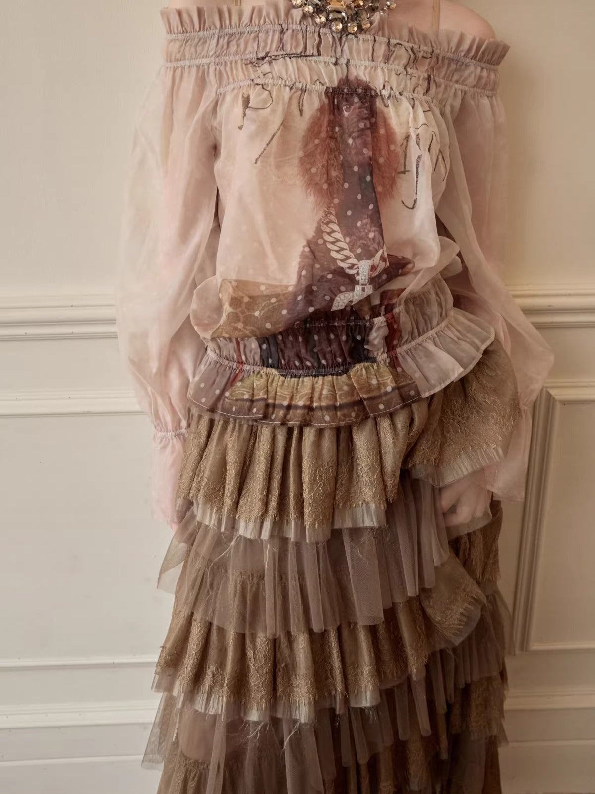 French Lace Layered Tulle Midi Skirt