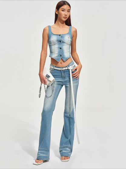Washed Denim Bustier Tank