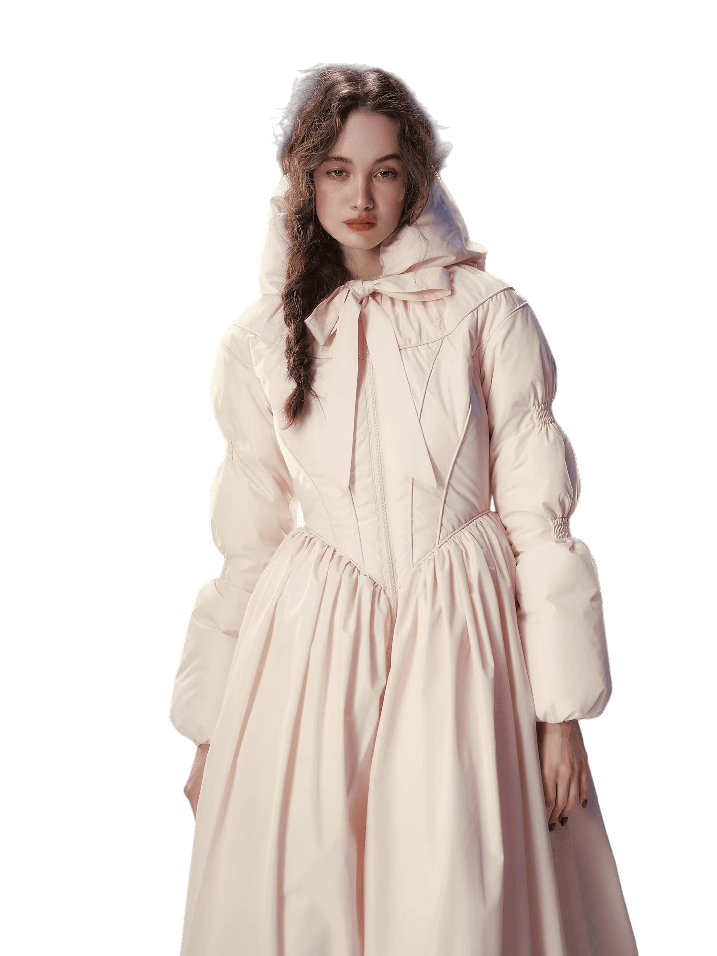 French Pink Tailored Long Down Coat
