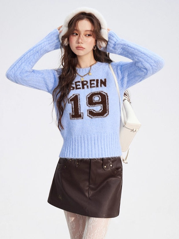 Contrast Cable Knit Wool Crewneck
