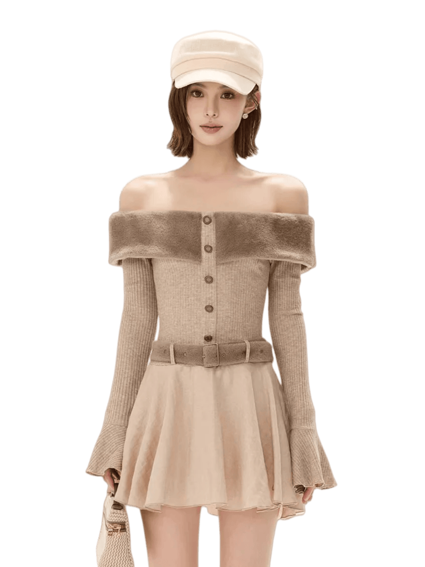 Mink Knit Off-Shoulder Dress