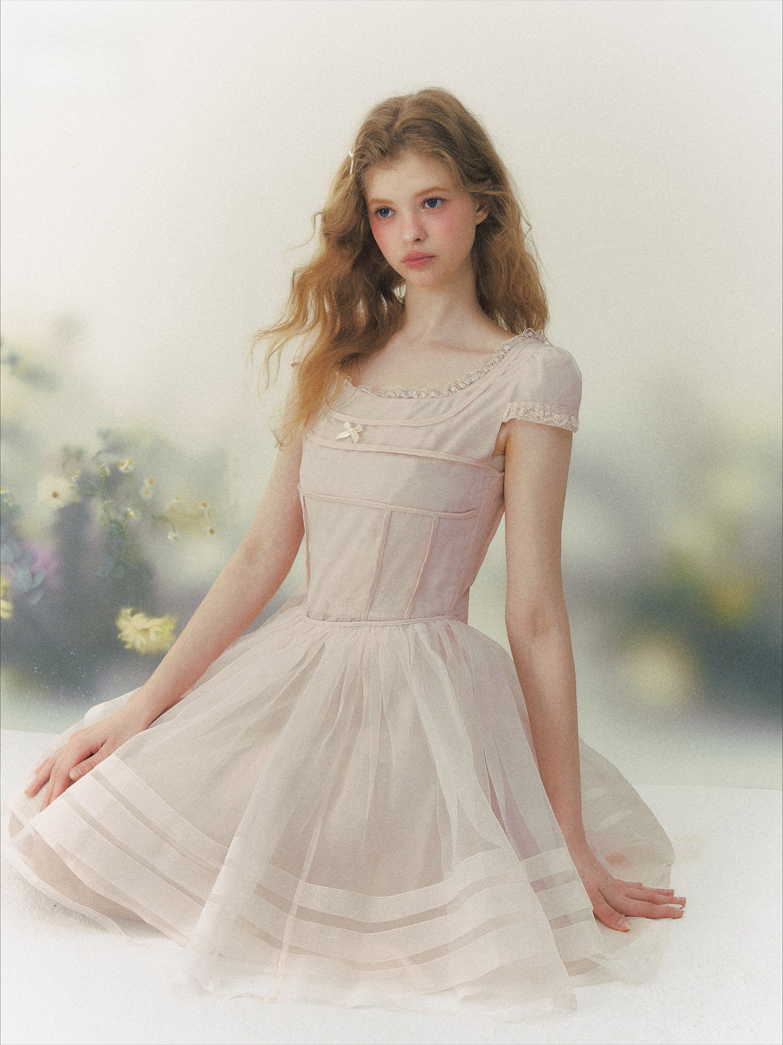 Dream Square-Neck Puff Sleeve Tulle Dress