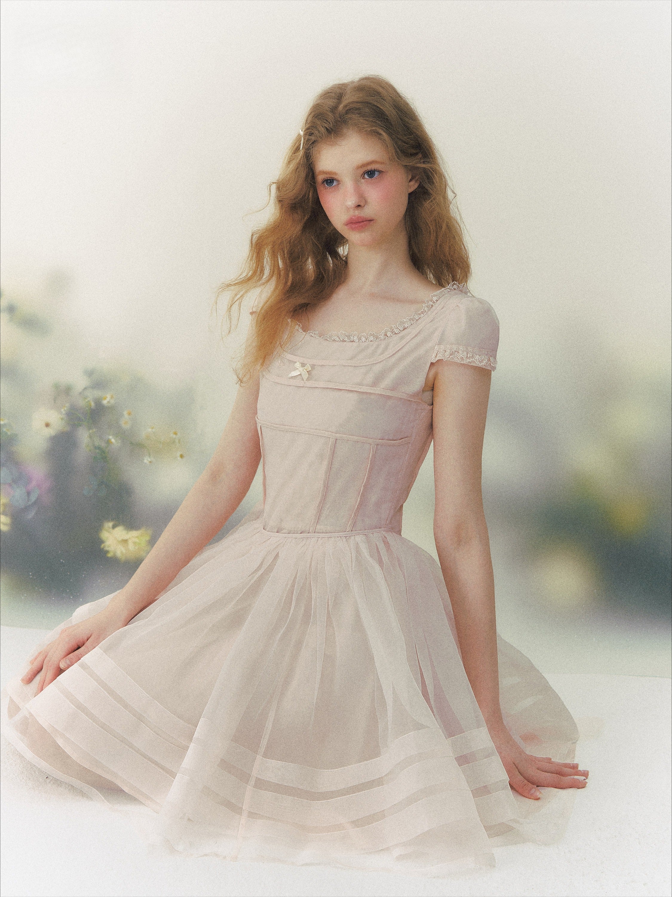 Dream Square-Neck Puff Sleeve Tulle Dress