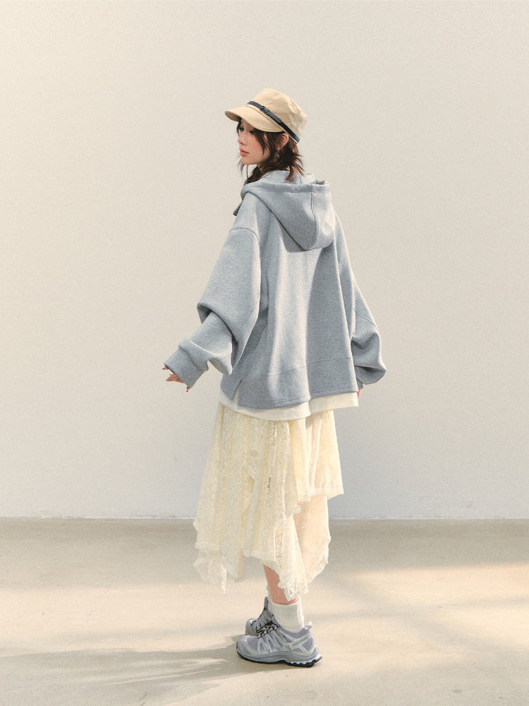 Fake Two-Piece Flower Embroidery Hat Cord Pullover Hoodie - CHINASQUAD