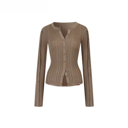 Button-Down Waist-Cinched Lyocell Knit Cardigan