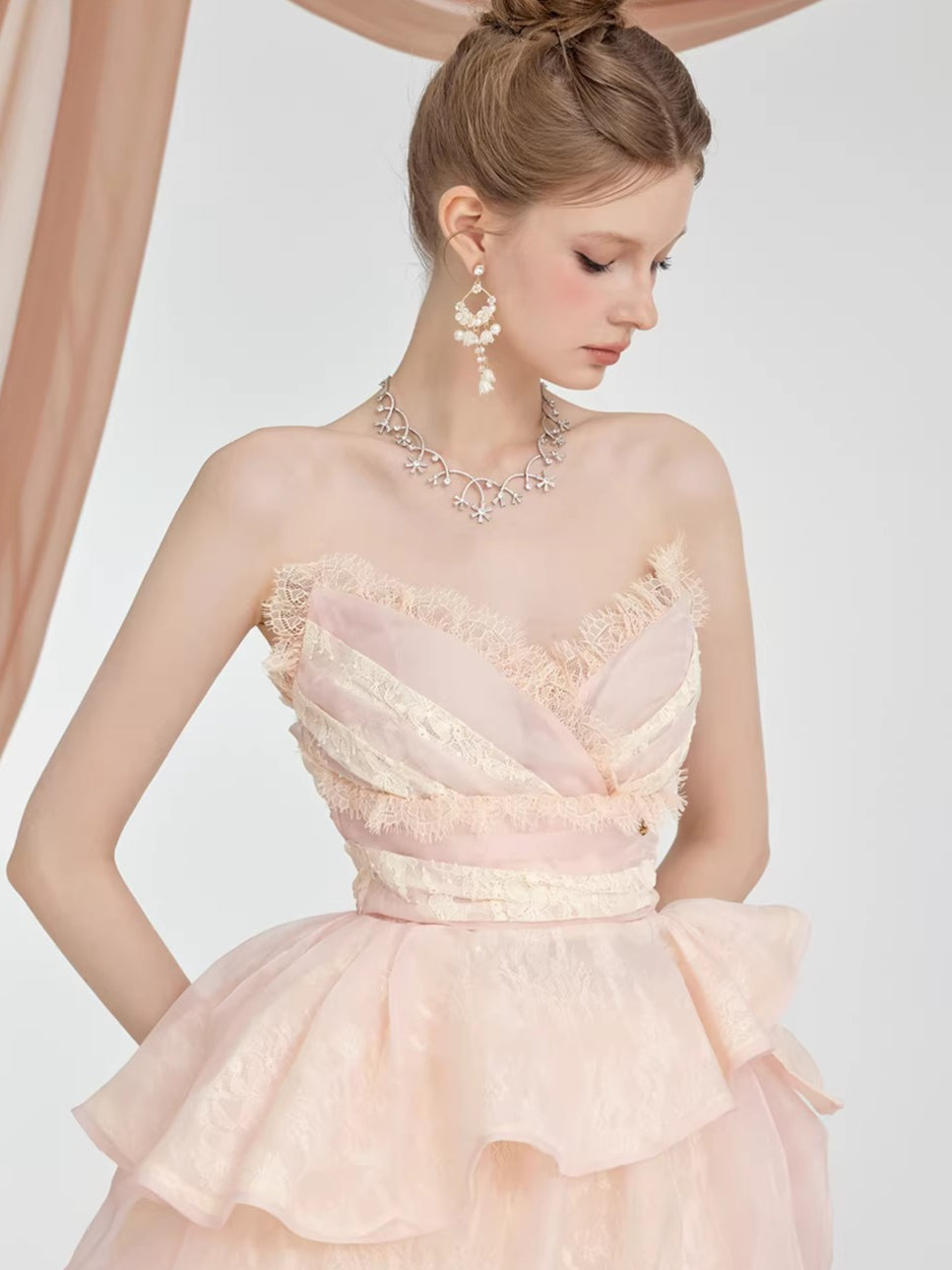 Puff Skirt &amp; V-Neck Bandeau Two-Piece Set