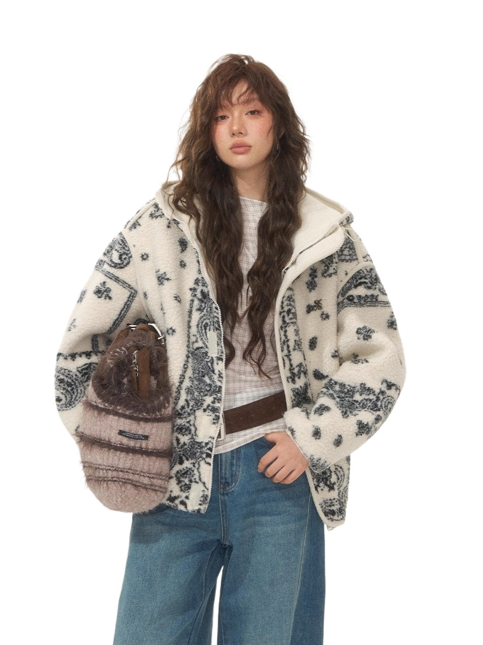 Jacquard Fleece Hooded Casual Jacket