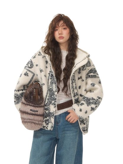 Jacquard Fleece Hooded Casual Jacket