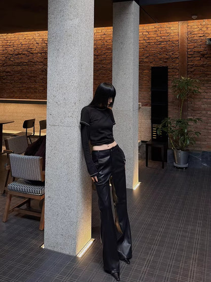 Textured Faux Leather Flared Pants