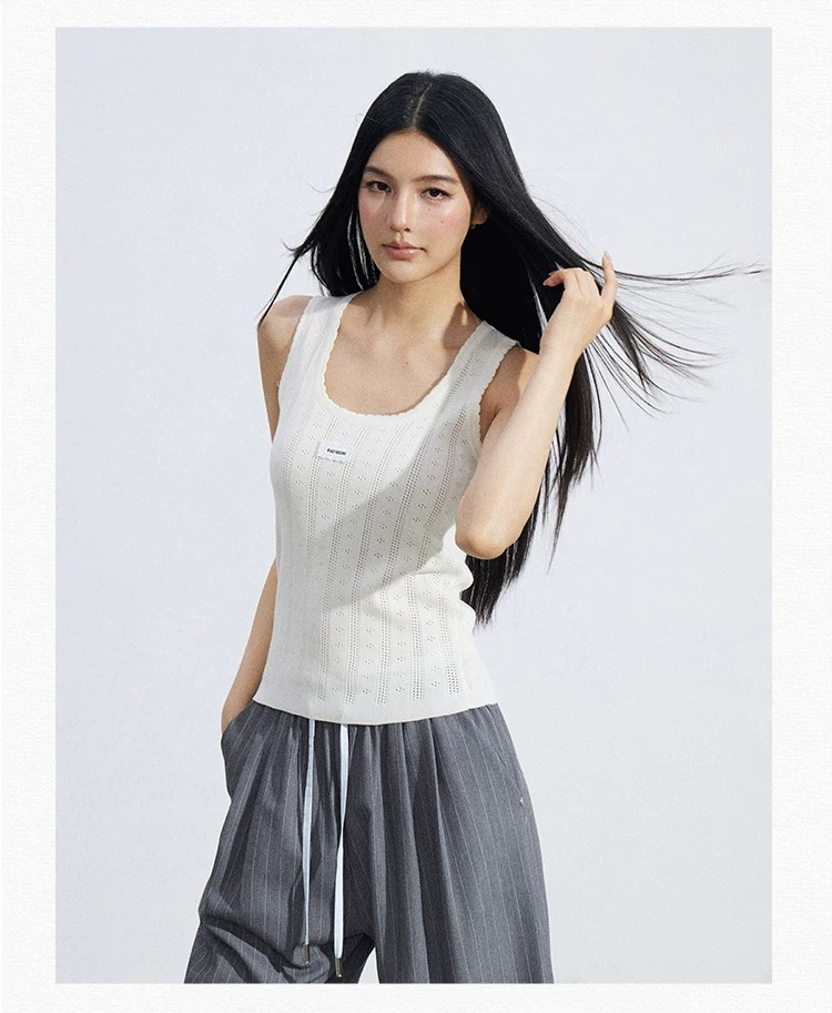 Lace Trim Textured Ice Silk Tank Top