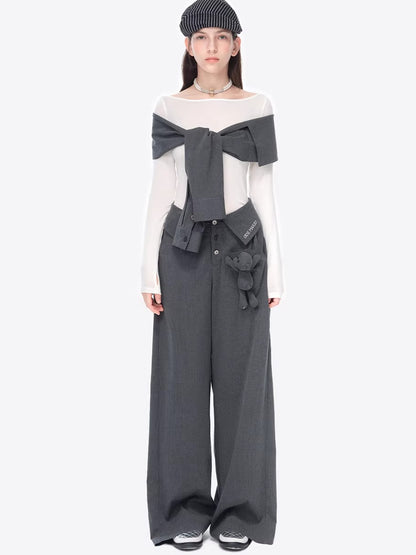 Striped Structured Wide-Leg Trousers