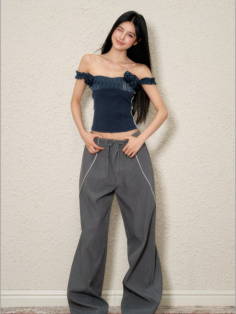 Striped Design Loose Wide-Legged Pants