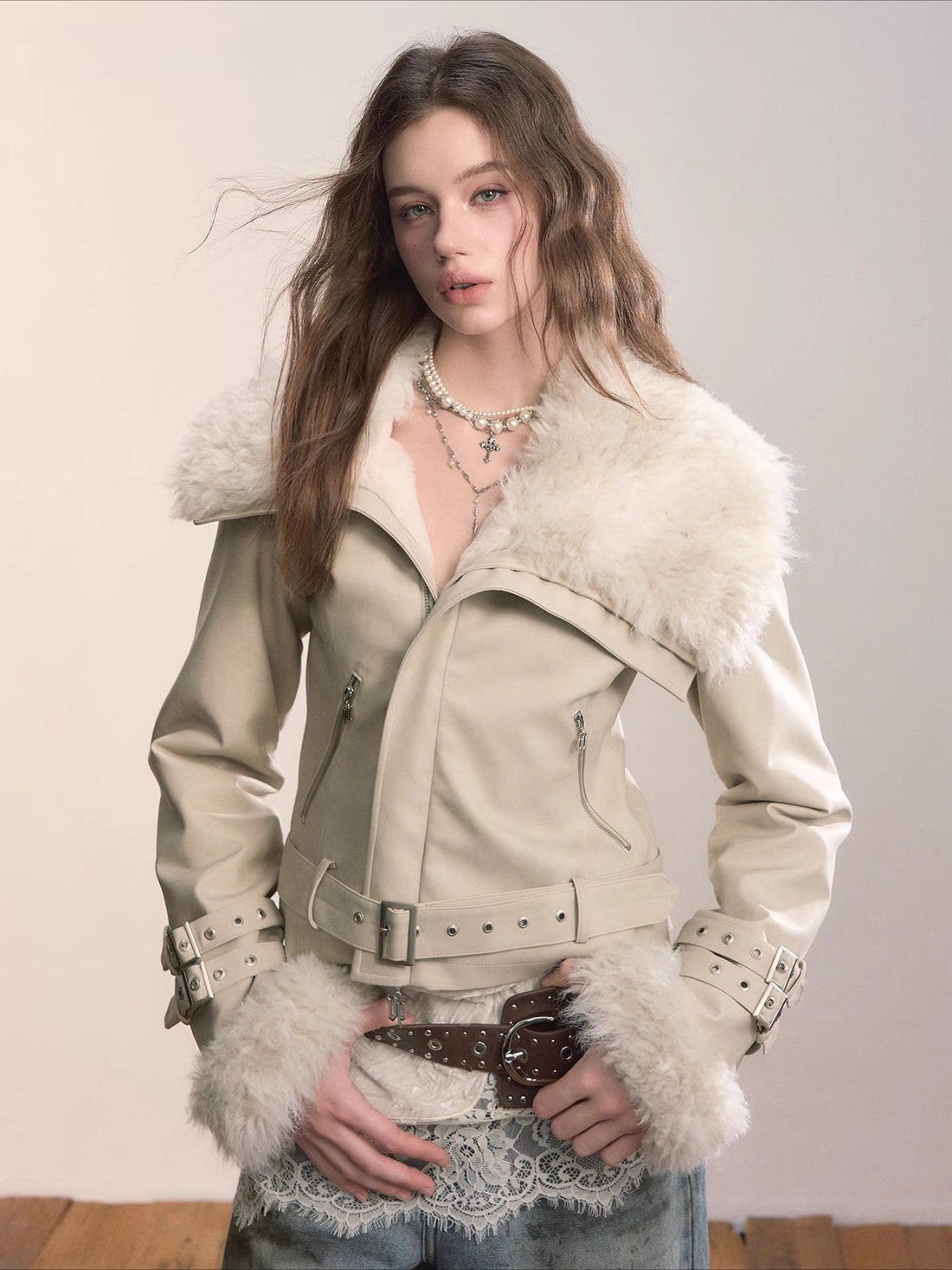 Oversized Fur Collar Short Jacket