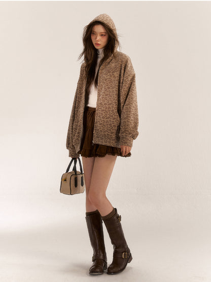 Brown &amp; Gray Leopard Print Coat