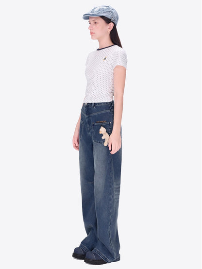 Relaxed Fleece-Lined Curved Denim Pants