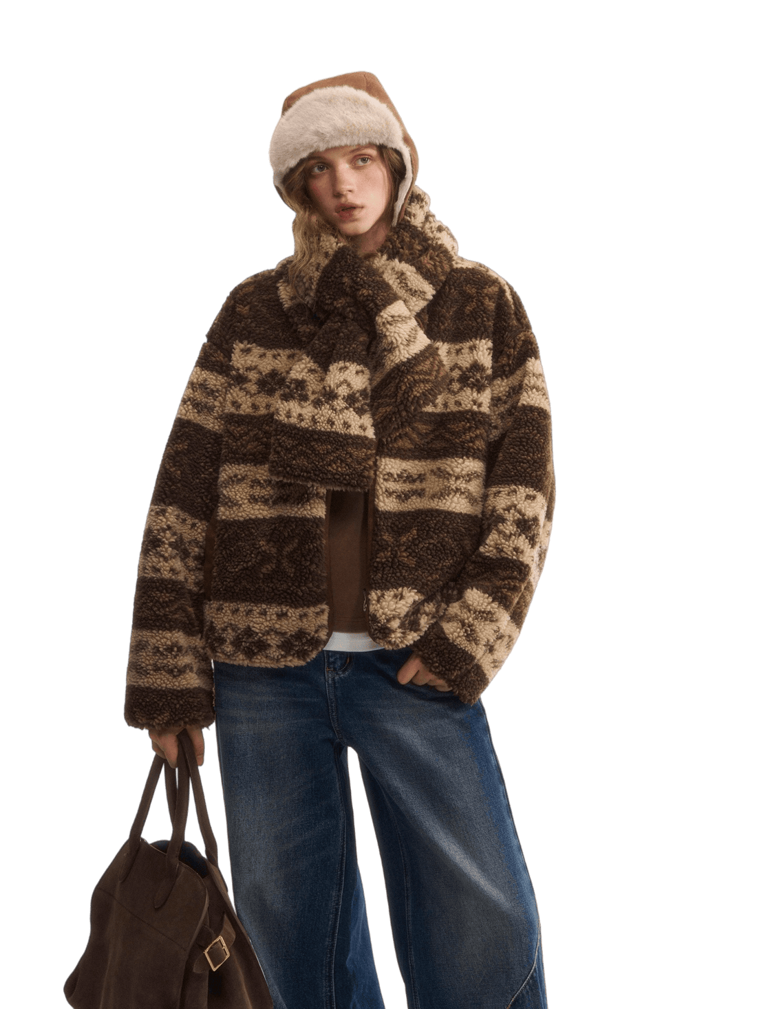 Fleece Stand-Collar Jacket with Scarf