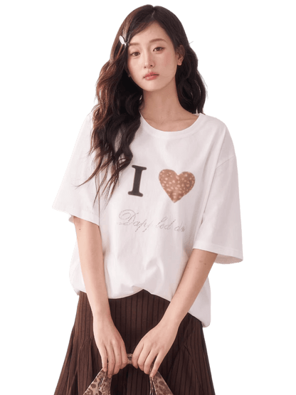 Rhinestone Deer Heart Relaxed Fit T-Shirt