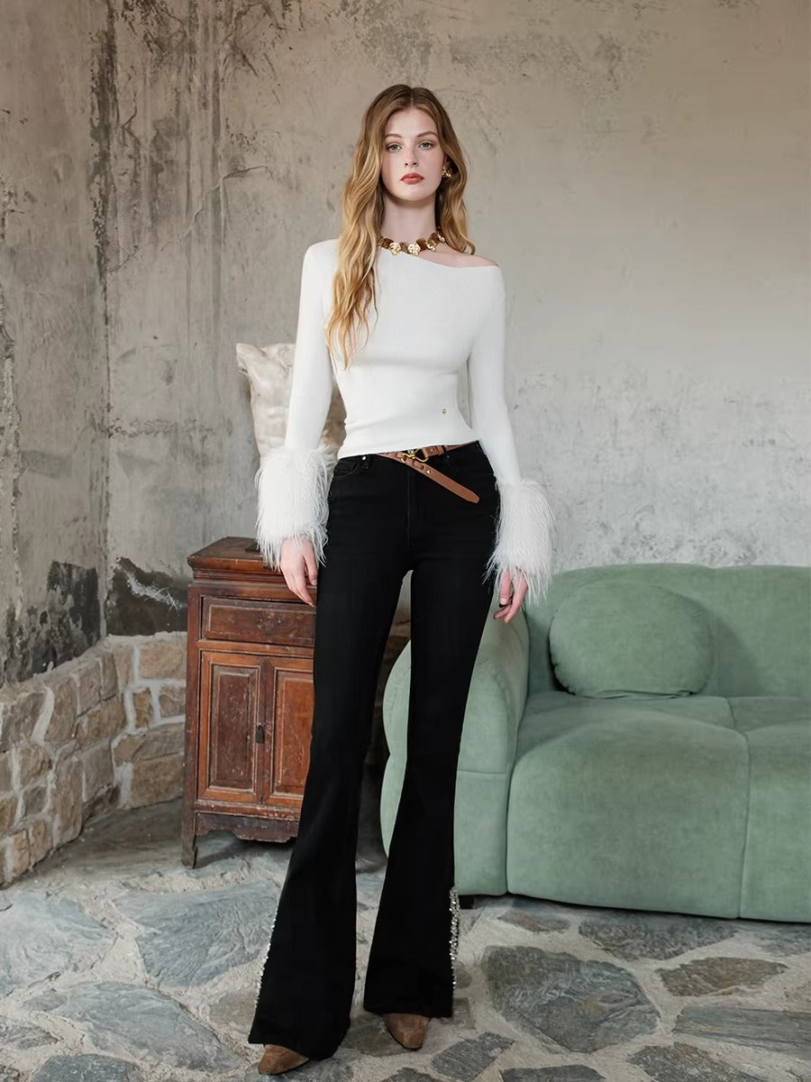 Asymmetric Off-Shoulder Slim-Fit Knit Base Layer